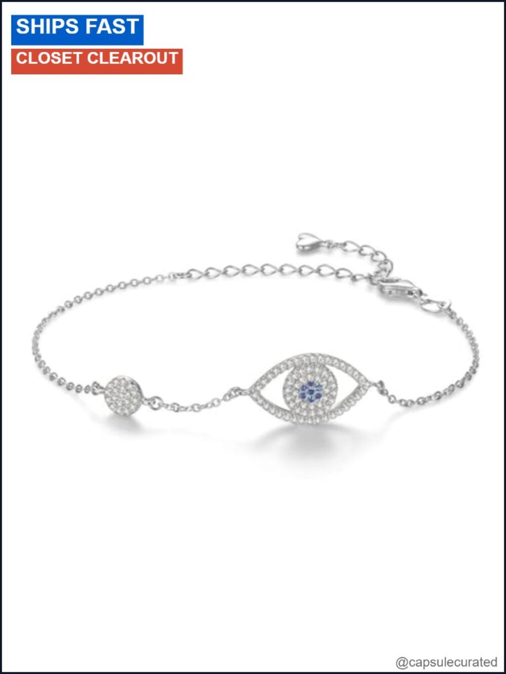 14K Gold Over 925 Silver Moissanite Evil Eye Bracelet Adjustable Chain Women